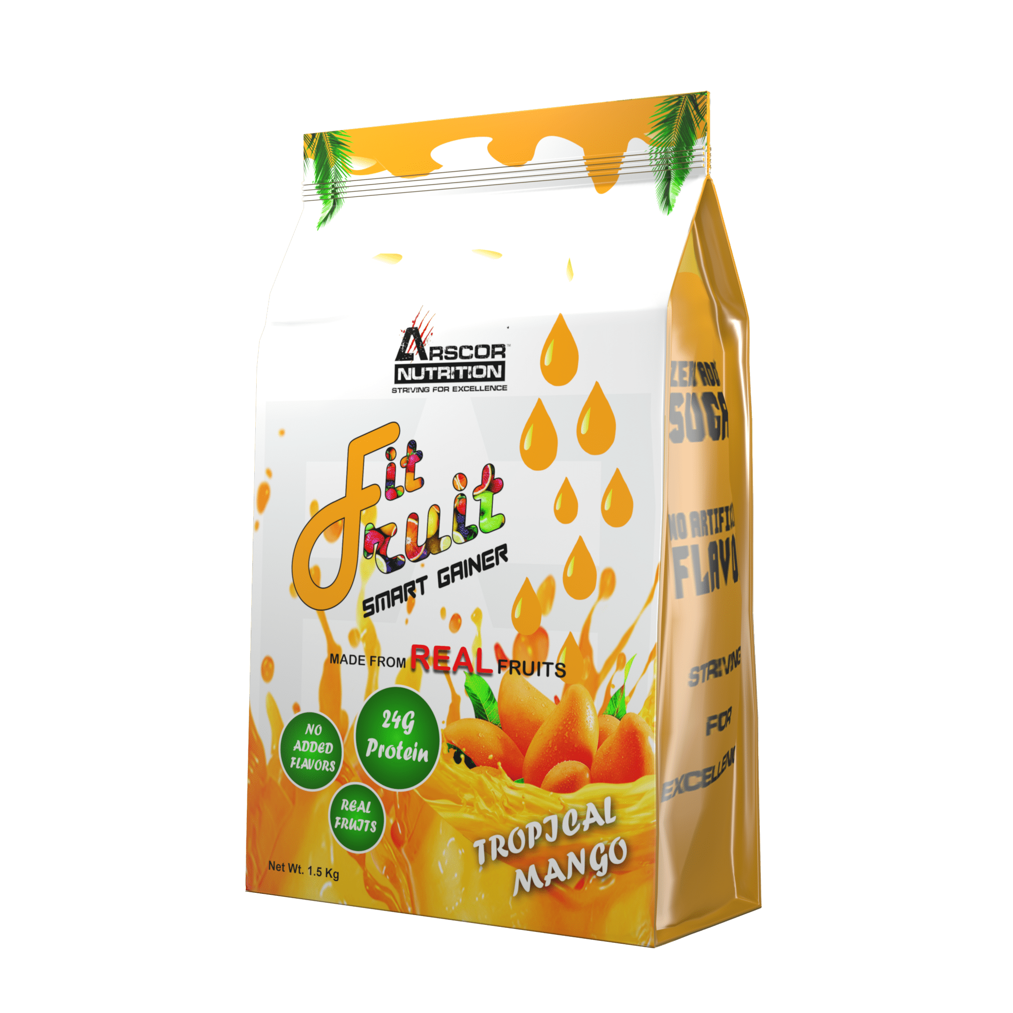 Arscor's FitFruit Mass Gainer - Natural Mass Gainer with Real Fruits | 24g Protein, 65g Carbs, No Added Sugar